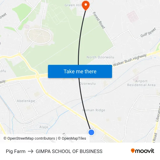 Pig Farm to GIMPA SCHOOL OF BUSINESS map