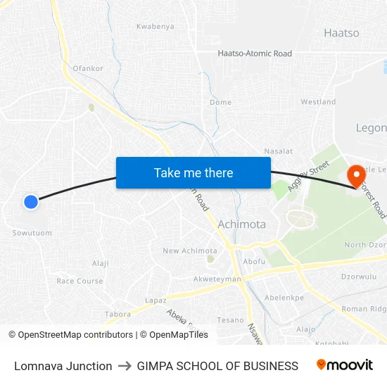 Lomnava Junction to GIMPA SCHOOL OF BUSINESS map