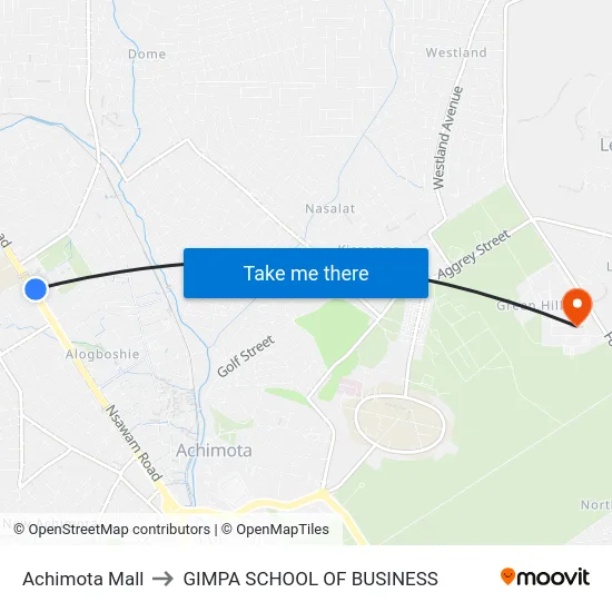 Achimota Mall to GIMPA SCHOOL OF BUSINESS map