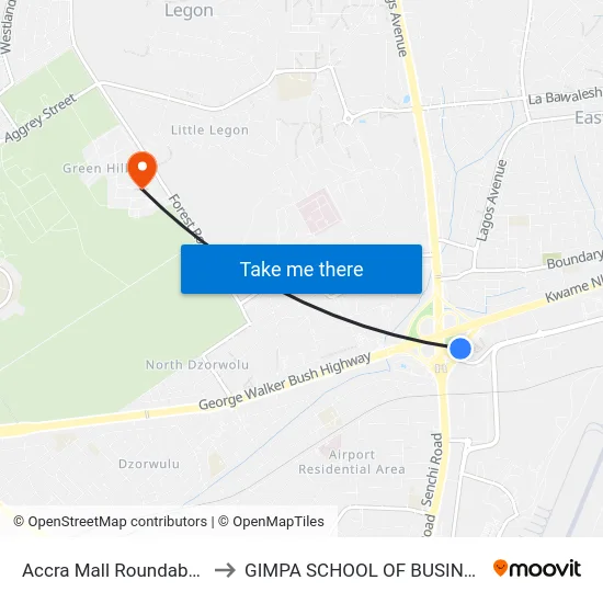 Accra Mall Roundabout to GIMPA SCHOOL OF BUSINESS map