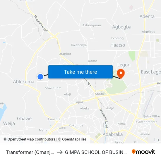 Transformer (Omanjor) to GIMPA SCHOOL OF BUSINESS map