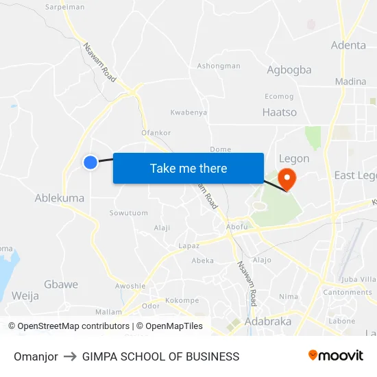 Omanjor to GIMPA SCHOOL OF BUSINESS map