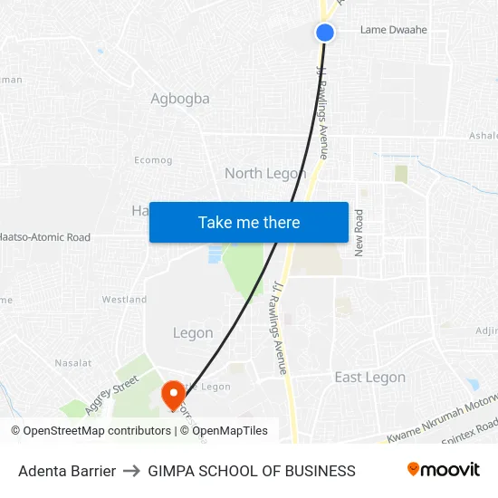 Adenta Barrier to GIMPA SCHOOL OF BUSINESS map
