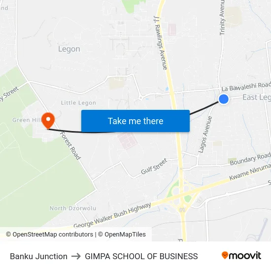 Banku Junction to GIMPA SCHOOL OF BUSINESS map