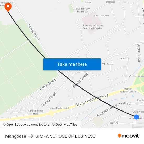 Mangoase to GIMPA SCHOOL OF BUSINESS map