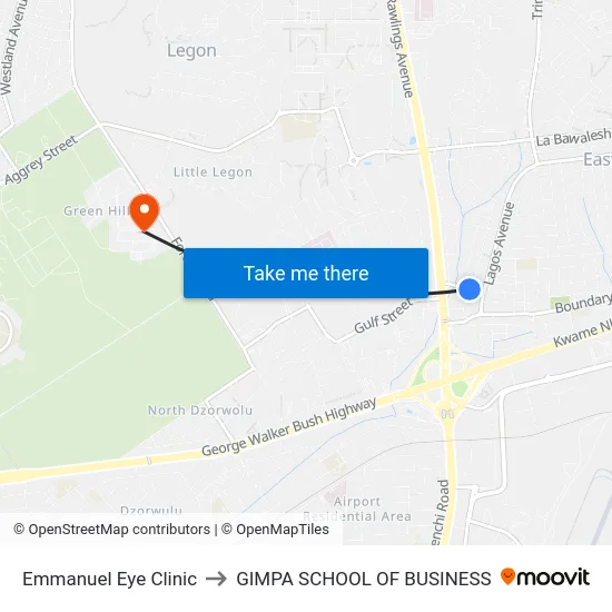 Emmanuel Eye Clinic to GIMPA SCHOOL OF BUSINESS map