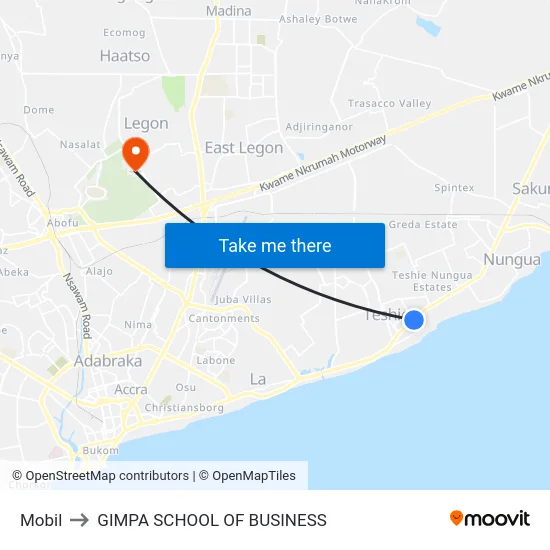 Mobil to GIMPA SCHOOL OF BUSINESS map