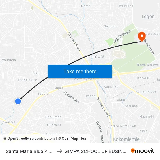 Santa Maria Blue Kiosk to GIMPA SCHOOL OF BUSINESS map