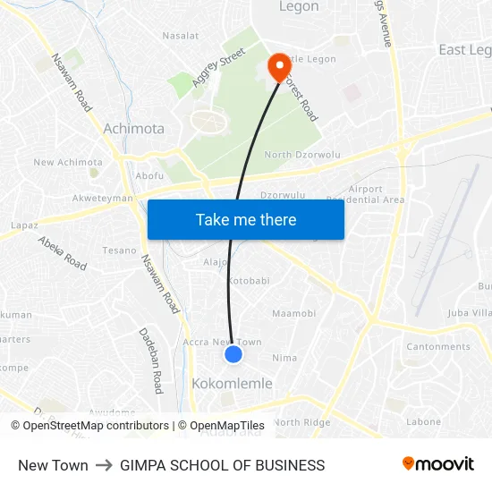 New Town to GIMPA SCHOOL OF BUSINESS map