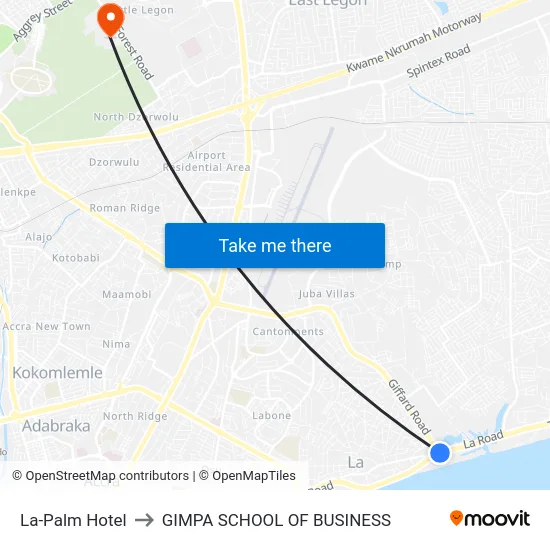La-Palm Hotel to GIMPA SCHOOL OF BUSINESS map
