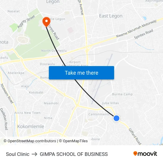 Soul Clinic to GIMPA SCHOOL OF BUSINESS map