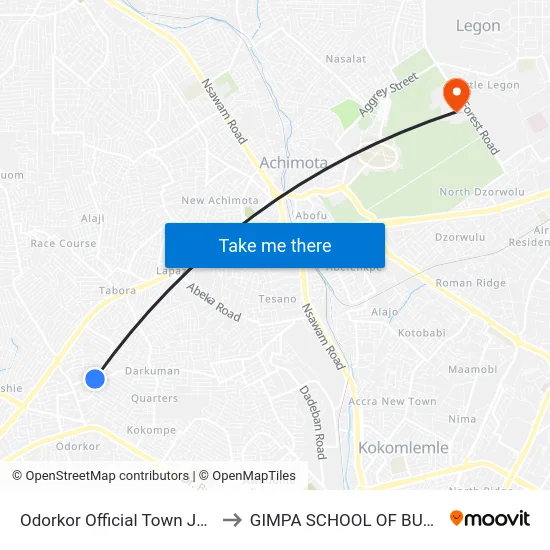 Odorkor Official Town Junction to GIMPA SCHOOL OF BUSINESS map