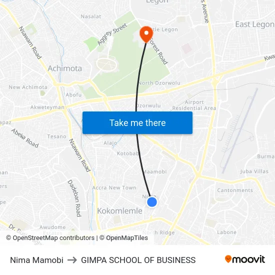 Nima Mamobi to GIMPA SCHOOL OF BUSINESS map