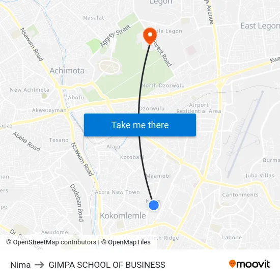 Nima to GIMPA SCHOOL OF BUSINESS map