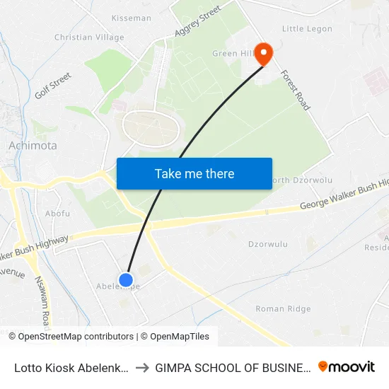 Lotto Kiosk Abelenkpe to GIMPA SCHOOL OF BUSINESS map