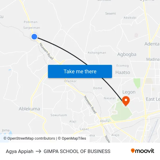 Agya Appiah to GIMPA SCHOOL OF BUSINESS map