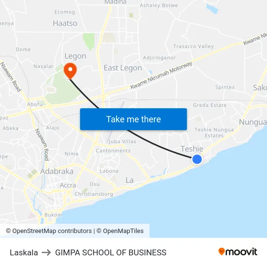 Laskala to GIMPA SCHOOL OF BUSINESS map