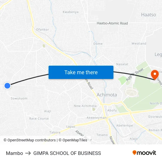 Mambo to GIMPA SCHOOL OF BUSINESS map