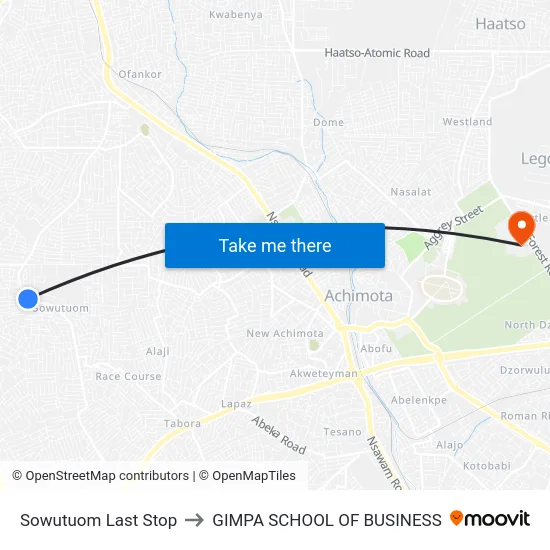 Sowutuom Last Stop to GIMPA SCHOOL OF BUSINESS map