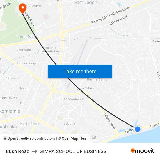 Bush Road to GIMPA SCHOOL OF BUSINESS map