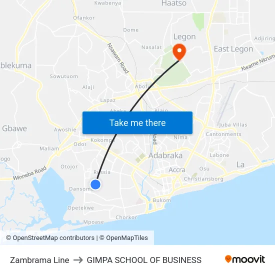 Zambrama Line to GIMPA SCHOOL OF BUSINESS map