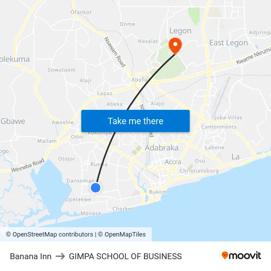 Banana Inn to GIMPA SCHOOL OF BUSINESS map