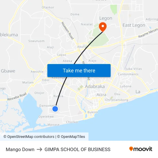 Mango Down to GIMPA SCHOOL OF BUSINESS map