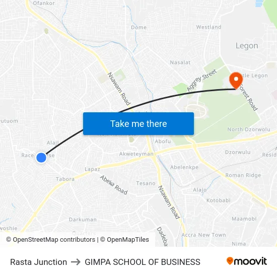 Rasta Junction to GIMPA SCHOOL OF BUSINESS map