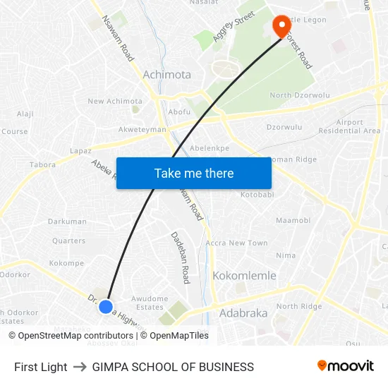 First Light to GIMPA SCHOOL OF BUSINESS map