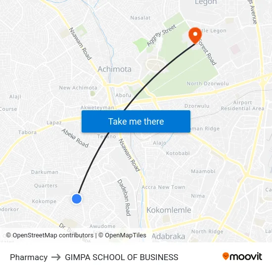 Pharmacy to GIMPA SCHOOL OF BUSINESS map