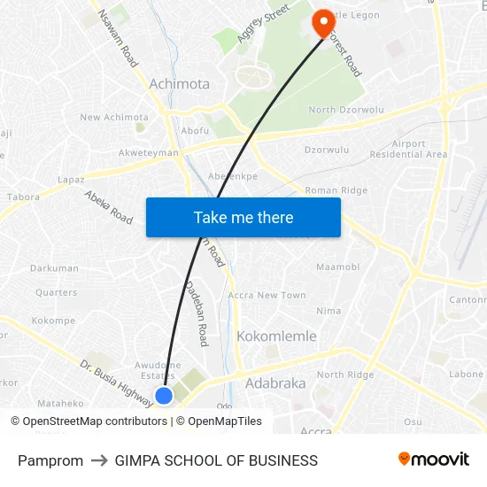 Pamprom to GIMPA SCHOOL OF BUSINESS map