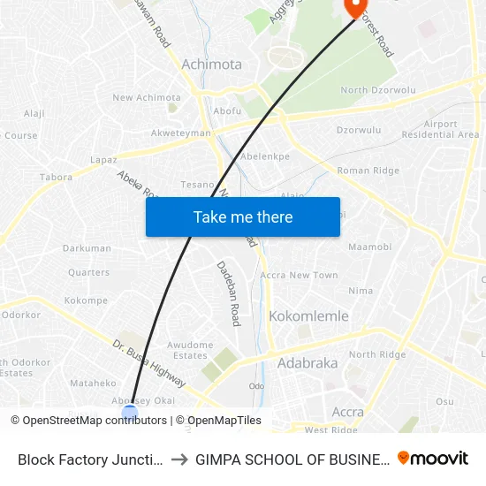 Block Factory Junction to GIMPA SCHOOL OF BUSINESS map