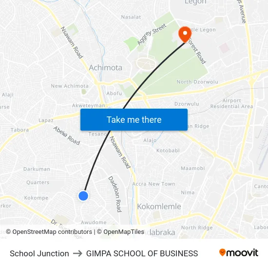 School Junction to GIMPA SCHOOL OF BUSINESS map