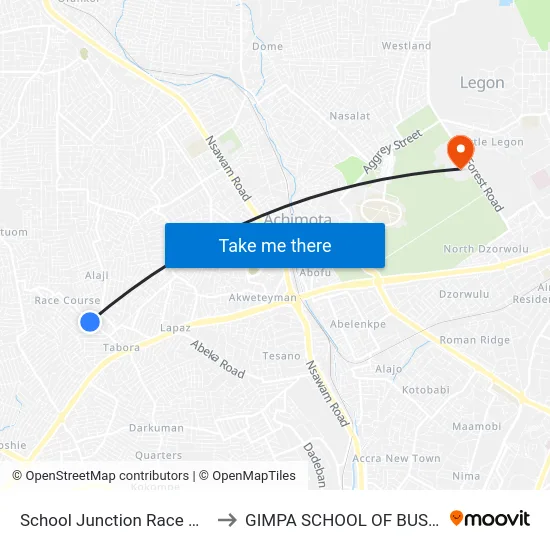 School Junction Race Course to GIMPA SCHOOL OF BUSINESS map