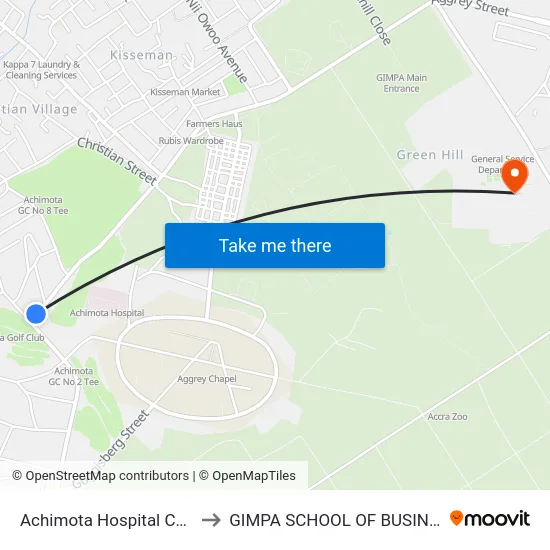 Achimota Hospital Curve to GIMPA SCHOOL OF BUSINESS map