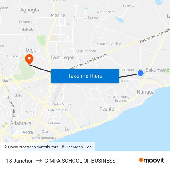 18 Junction to GIMPA SCHOOL OF BUSINESS map