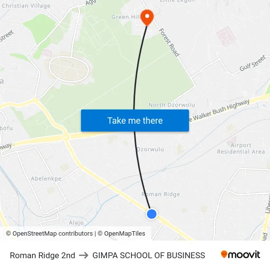 Roman Ridge 2nd to GIMPA SCHOOL OF BUSINESS map