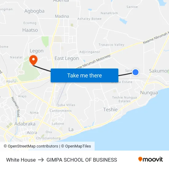 White House to GIMPA SCHOOL OF BUSINESS map