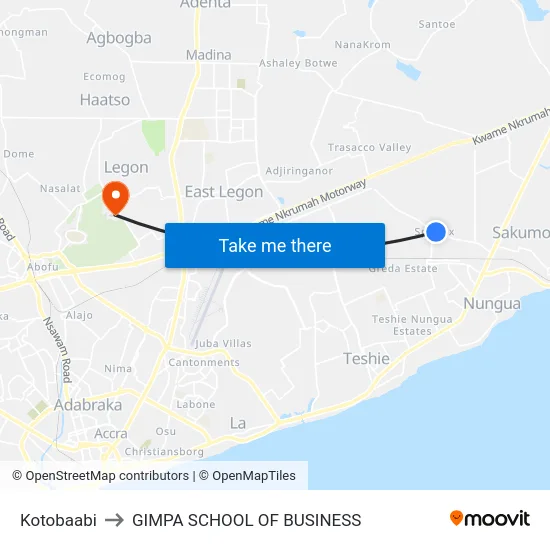 Kotobaabi to GIMPA SCHOOL OF BUSINESS map