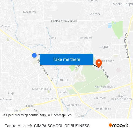Tantra Hills to GIMPA SCHOOL OF BUSINESS map