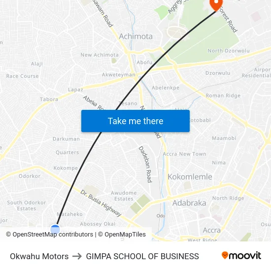 Okwahu Motors to GIMPA SCHOOL OF BUSINESS map