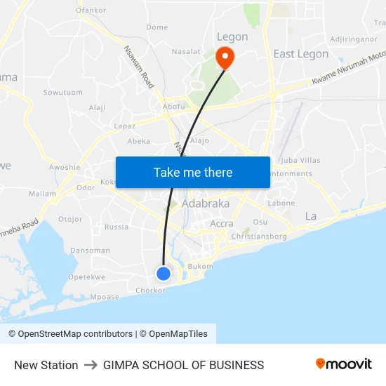New Station to GIMPA SCHOOL OF BUSINESS map