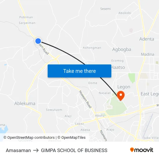 Amasaman to GIMPA SCHOOL OF BUSINESS map
