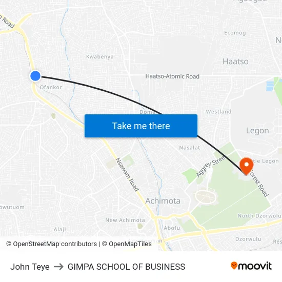John Teye to GIMPA SCHOOL OF BUSINESS map