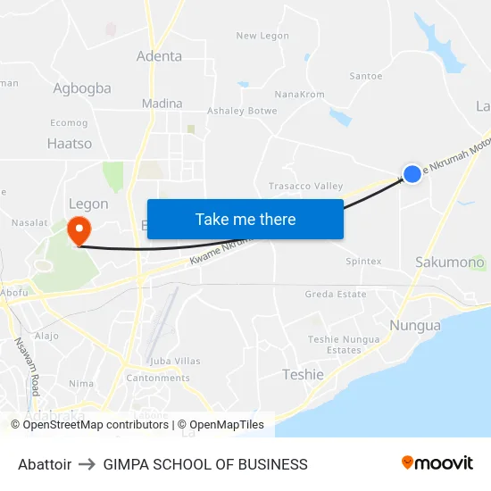 Abattoir to GIMPA SCHOOL OF BUSINESS map