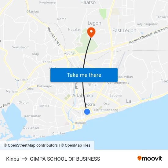 Kinbu to GIMPA SCHOOL OF BUSINESS map