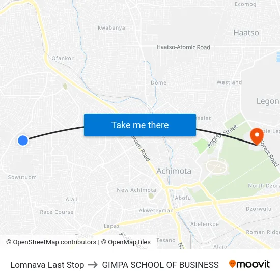 Lomnava Last Stop to GIMPA SCHOOL OF BUSINESS map