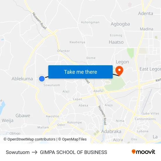 Sowutuom to GIMPA SCHOOL OF BUSINESS map