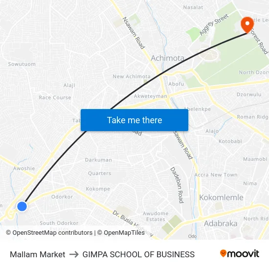 Mallam Market to GIMPA SCHOOL OF BUSINESS map
