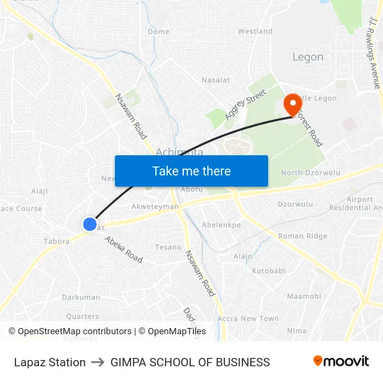 Lapaz Station to GIMPA SCHOOL OF BUSINESS map